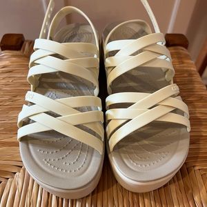 Crocs Brooklyn Strappy Low Wedge - size 8 - Bone color